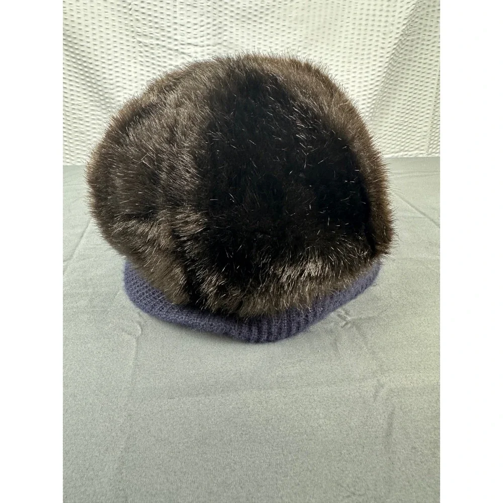 Vintage Dark Brown Mink Fur Hat Womens Pillbox Bucket Winter Cap One Size